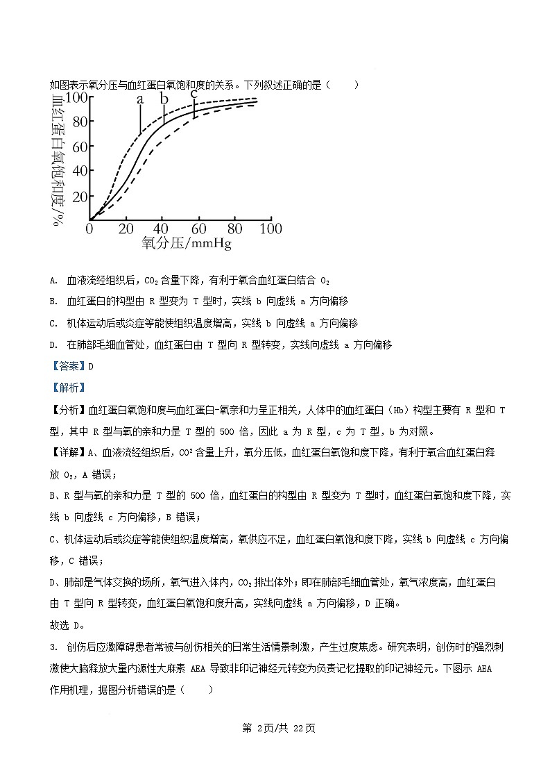 安徽省2025_2026学年高二生物上学期期中测试试题A含解析第2页
