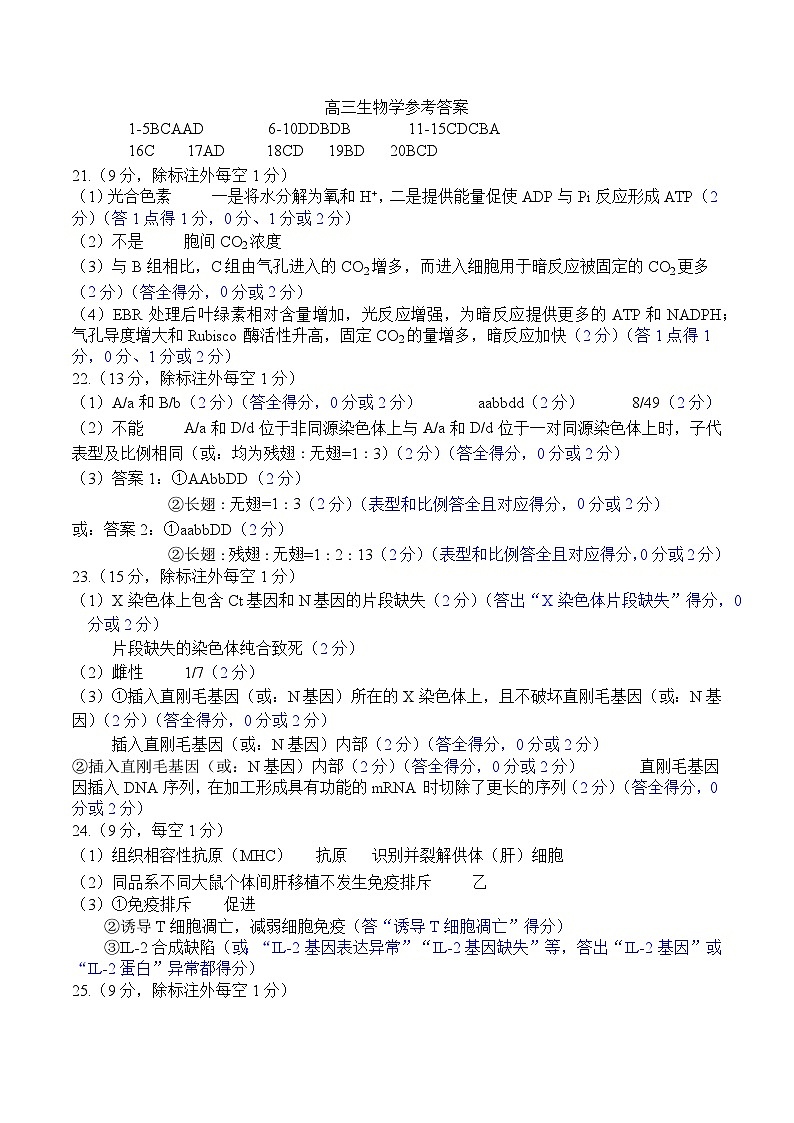 山东名校考试联盟2025年12月高三年级阶段性检测生物答案第1页