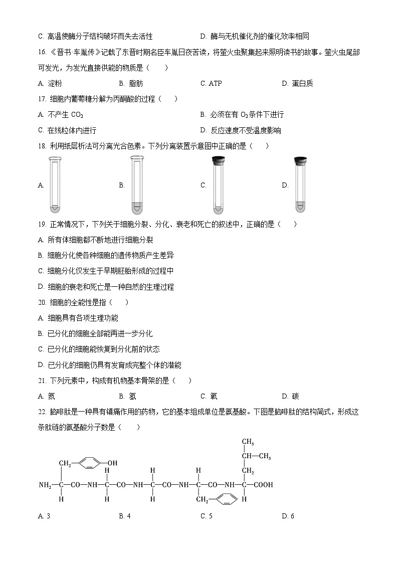 北京市平谷区2022-2023学年高一上学期期末考试生物试卷（原卷版）-A4第3页