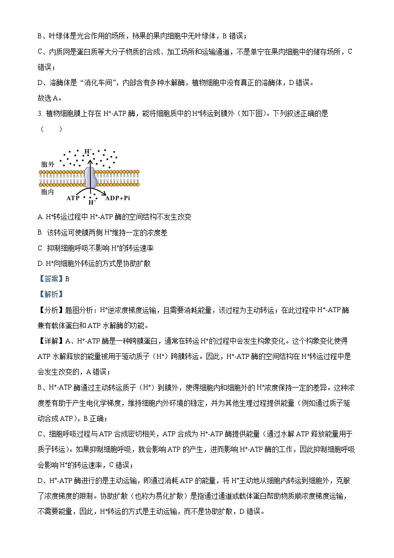 北京市石景山区高三上学期期末考试生物试卷 （解析版）-A4第2页