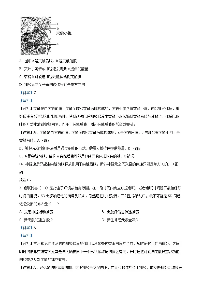 北京市平谷区高二上学期1月期末考试生物试题（解析版）-A4第2页