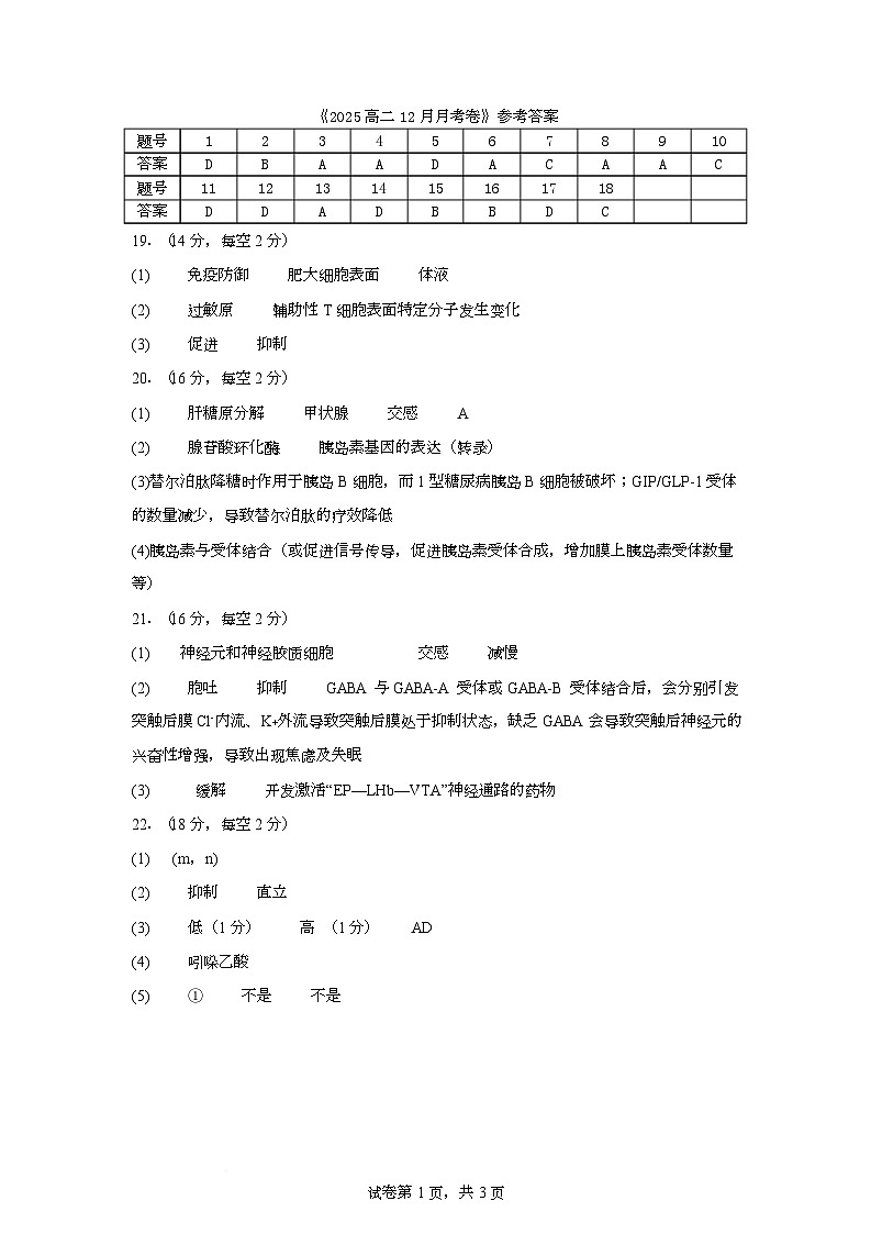 高二生物 2025高二12月月考卷答案第1页