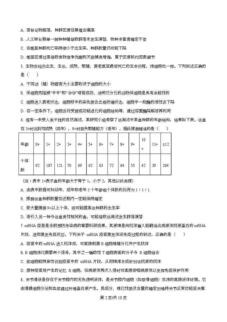 湖南省长沙市天心区长沙市长郡中学2025-2026学年高二上学期12月月考生物试题（原卷版）第2页
