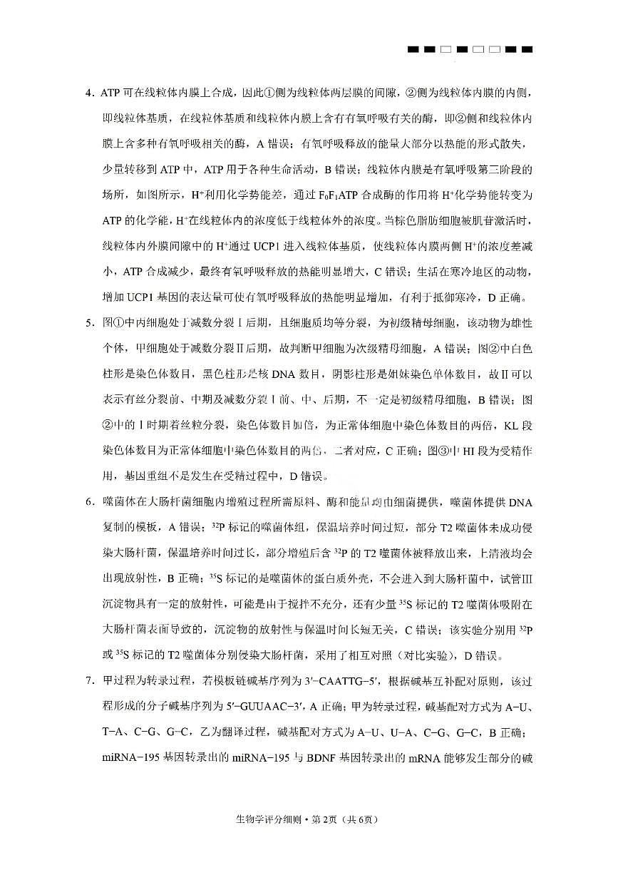 生物答案-2026届云南三校高考备考实用性联考卷（四）第2页