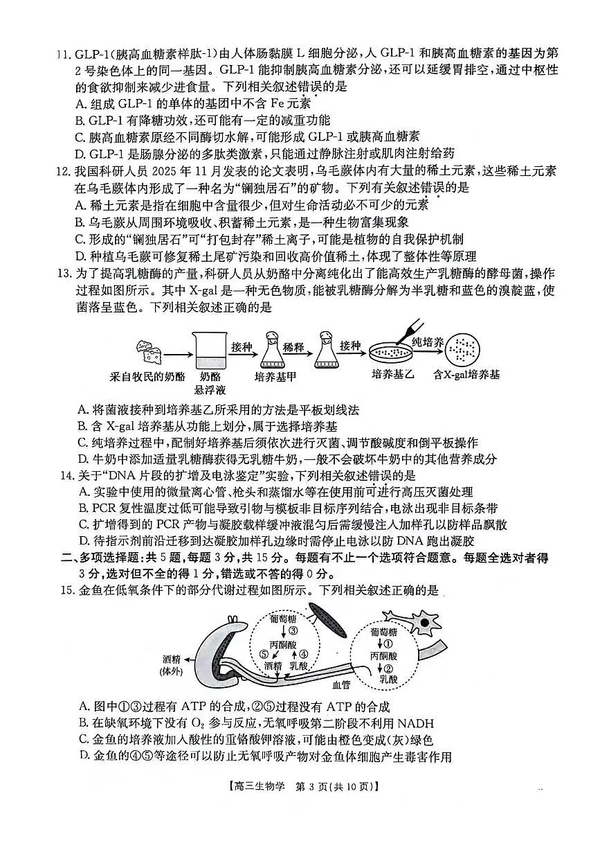 生物-江苏省2026届高三12月金太阳百校大联考试题及答案第3页