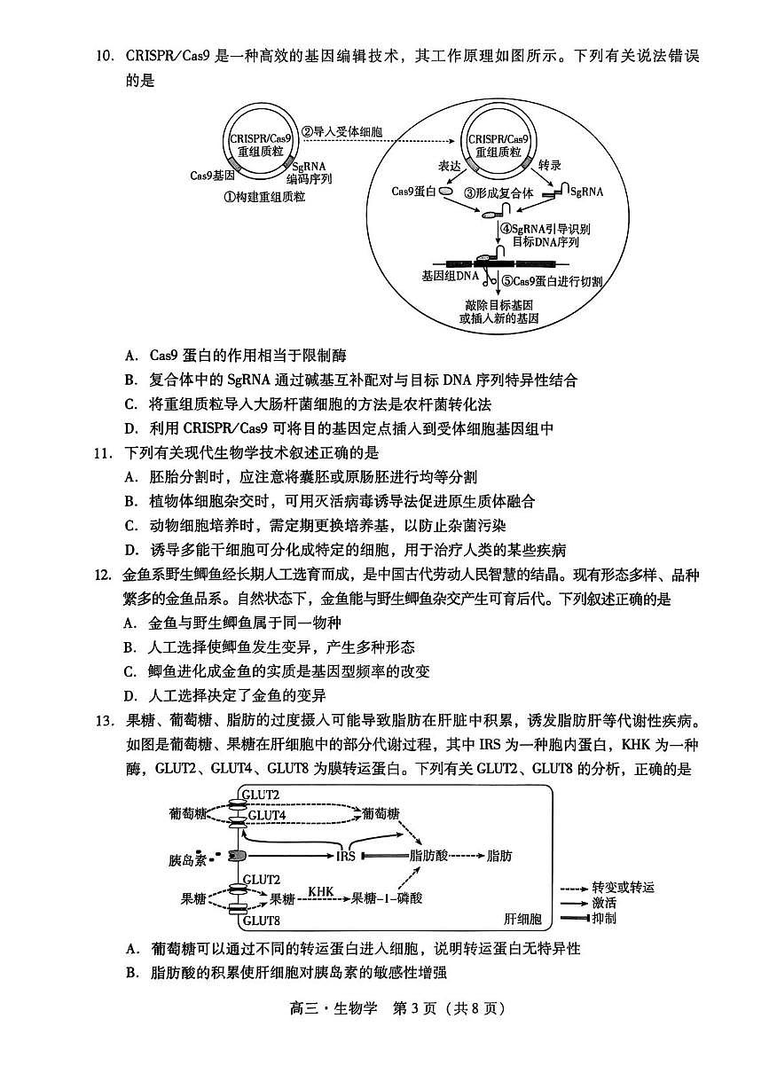 广东省汕尾市2025-2026学年高三上学期一模生物试题（月考）第3页