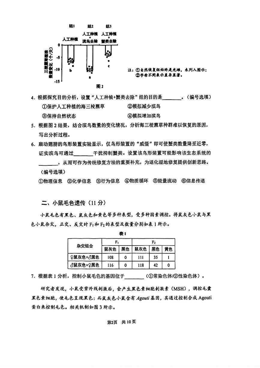 上海市闵行区2025-2026学年高三上学期一模考试生物试题（月考）第2页