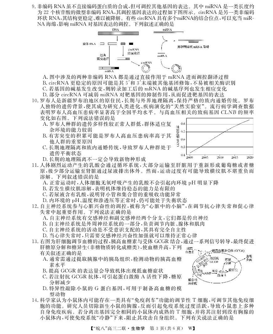26高三皖八二联-生物学第3页