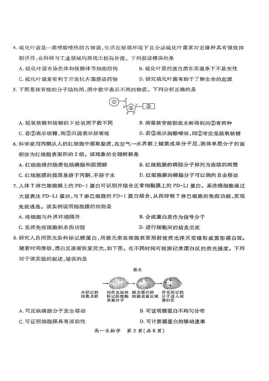 江西省上进联考2025-2026学年高一上学期11月期中考试生物试题（PDF版附解析）第2页