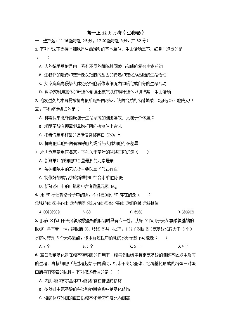 四川省眉山市彭山区第一中学2025-2026学年高一上学期12月月考生物试题第1页