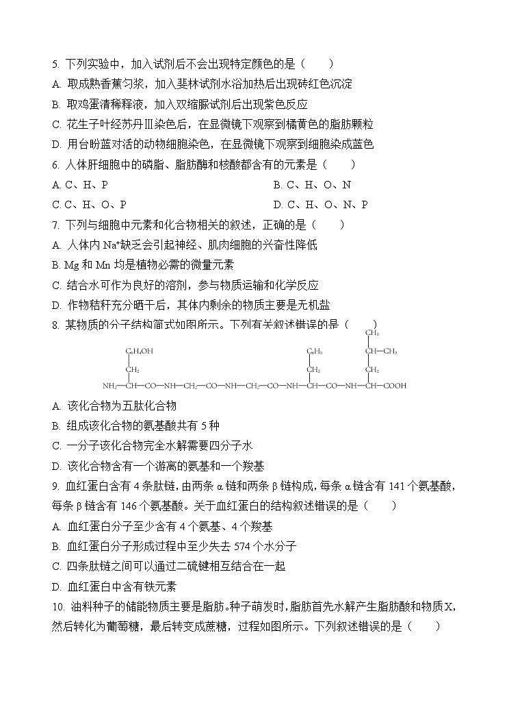 玉溪一中2028届高一上学期第二次月考生物试题第2页