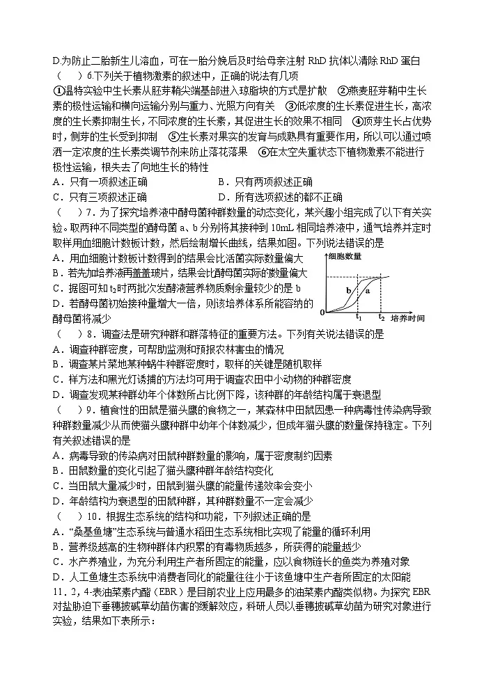 人教版2019高中生物 选择性必修1+2 高二.上期周测9 综合练习第2页