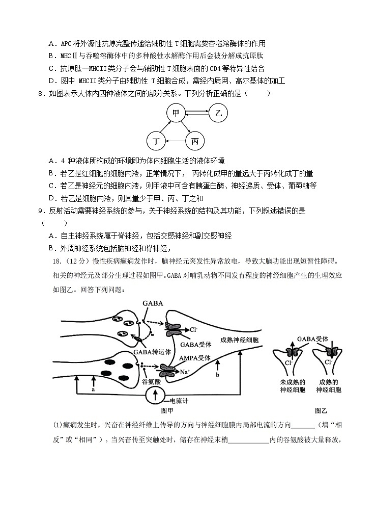 人教版2019高中生物 选择性必修1+2 高二.上期半期考试卷 综合练习第3页
