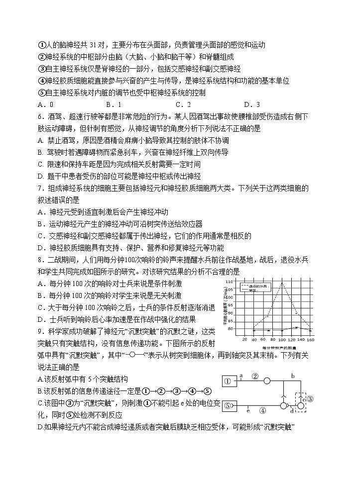 人教版2019高中生物 选择性必修1+2 高二.上期周测1 综合练习第2页