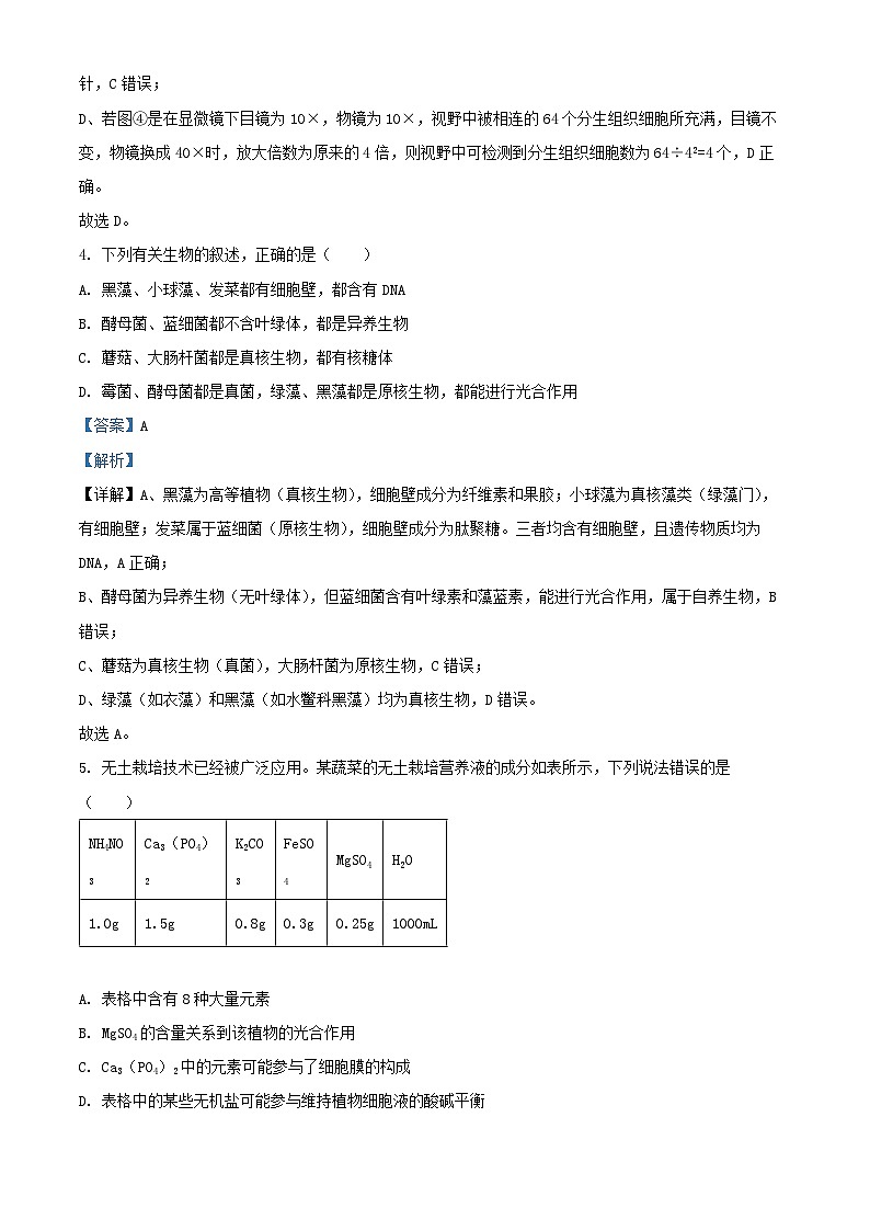 安徽省淮南市2025_2026学年高一生物上学期期中测试试卷含解析第3页