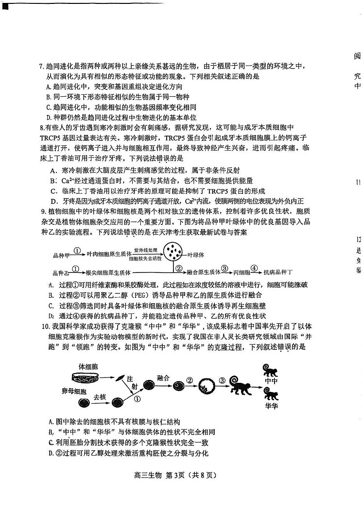 天津市河北区2024-2025学年高三上学期期末生物试卷第3页