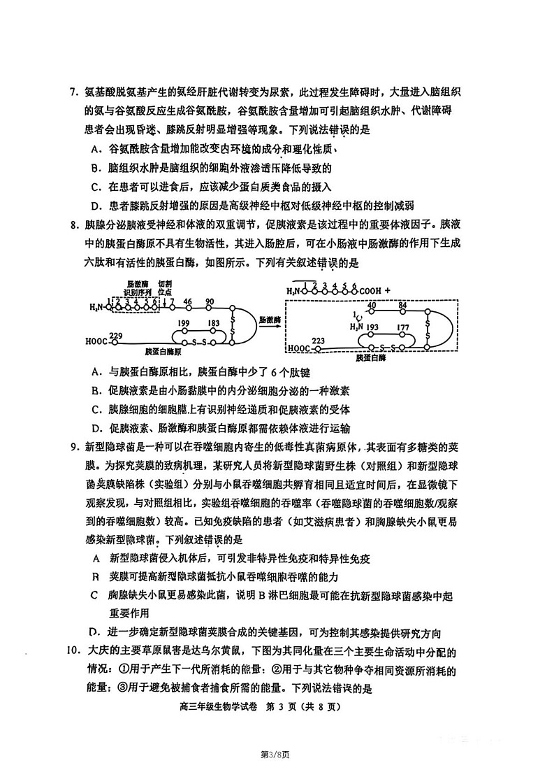天津市河西区2024-2025学年高三上学期期末考试生物试题第3页