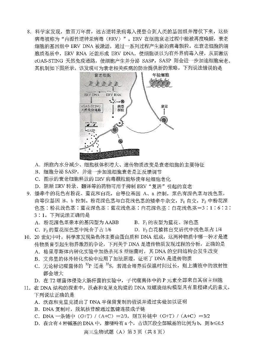 菏泽市A类高中2026届高三第一学期期中考试生物第3页