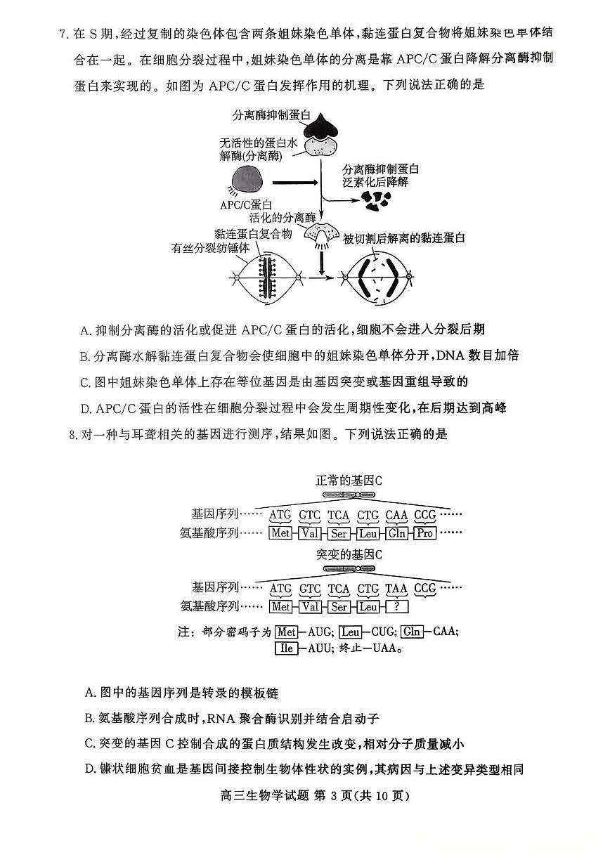 山东省山东高考质量测评联盟大联考·2025-2026学年高三上学期12月联考生物学试卷(含答案）第3页