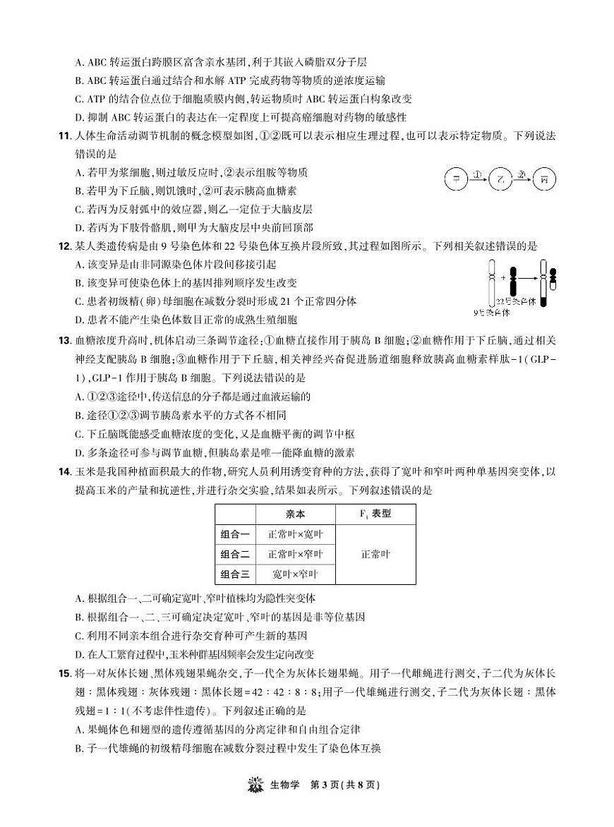 东北精准教学联盟2025年12月高三上学期联考考后强化卷生物试卷（含答案）第3页