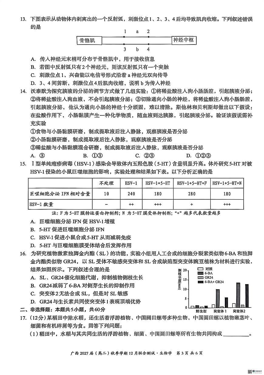 广西壮族自治区2025-2026学年高二上学期12月联考生物试题第3页
