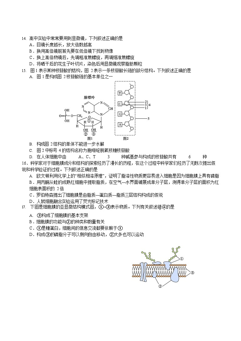 江苏省扬州市邗江区2025-2026学年高一上学期期中考试 生物试卷第3页