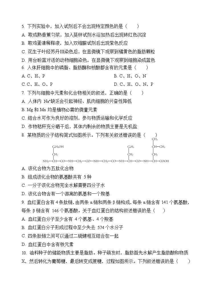 云南省玉溪第一中学2025-2026学年高一上学期12月月考生物试题第2页