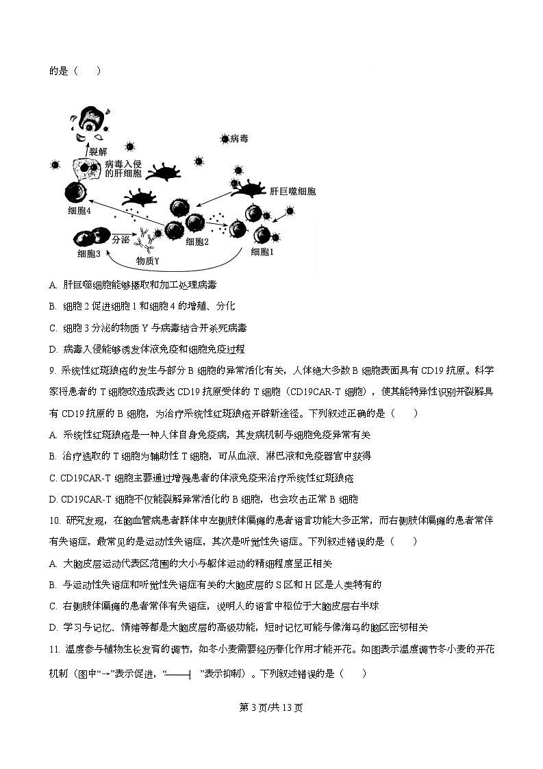 重庆市沙坪坝区重庆市第八中学2025-2026学年高二上学期12月月考生物试题（原卷版）第3页