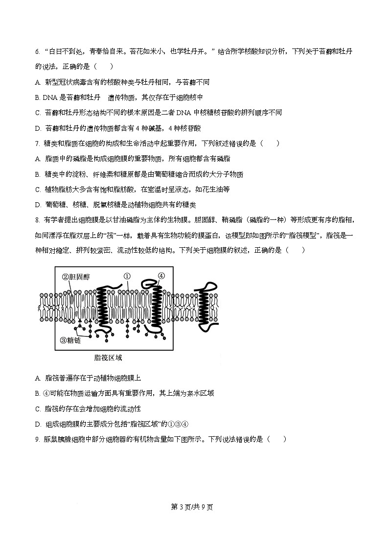 重庆市名校联盟2025-2026学年高一上学期12月月考生物试题（原卷版）第3页