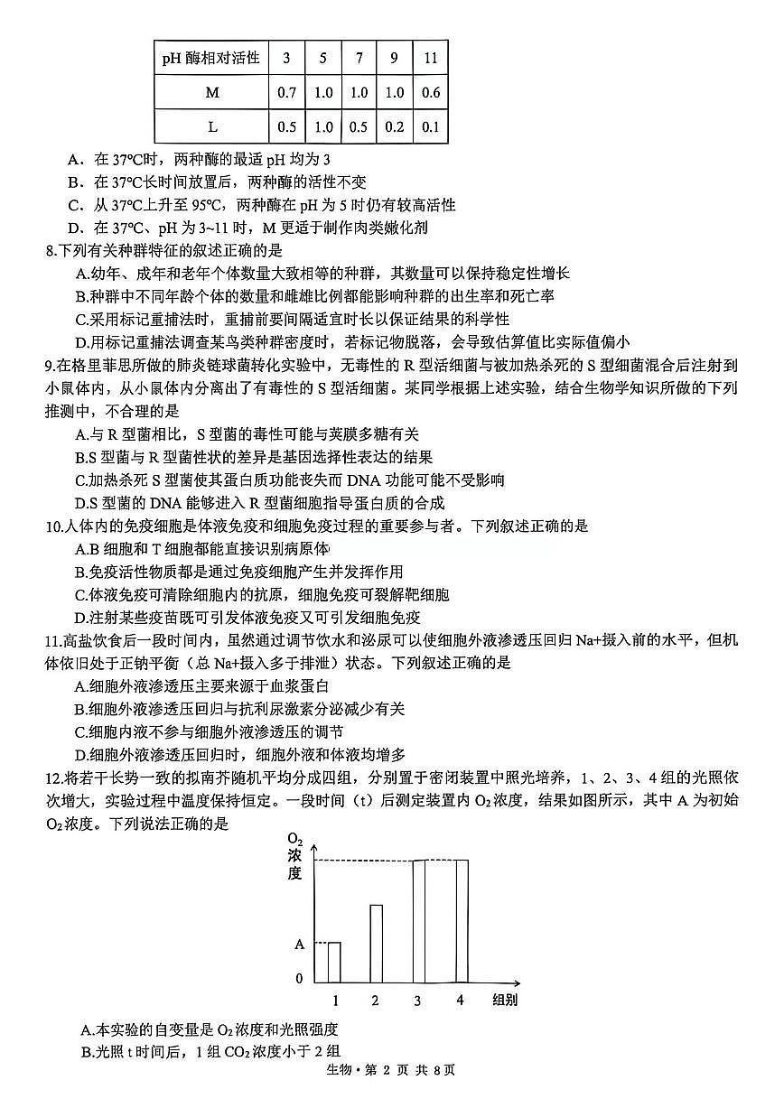 生物-浙江省2026年1月浙江省普通高校招生选考科目模拟卷考试卷及答案第2页