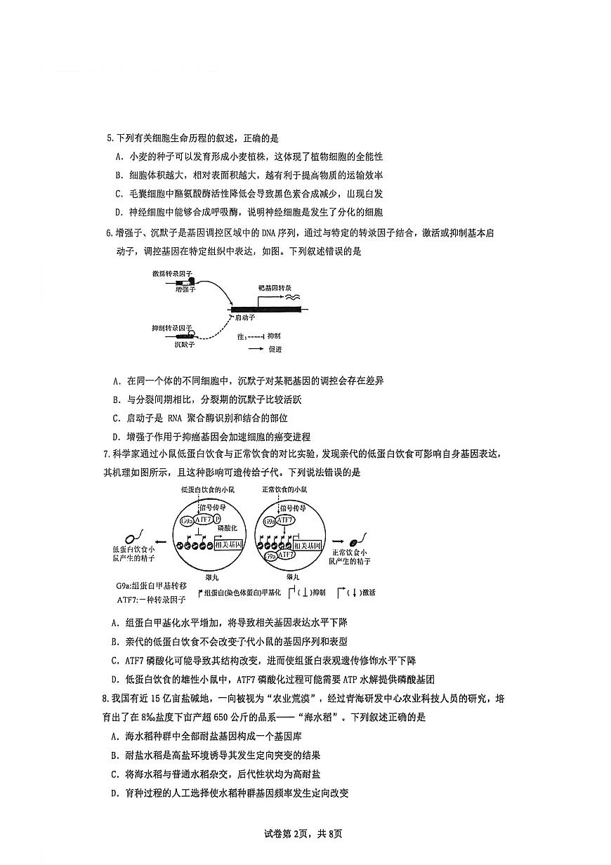福建省厦门市2026届高三生物上学期12月月考试题pdf第2页
