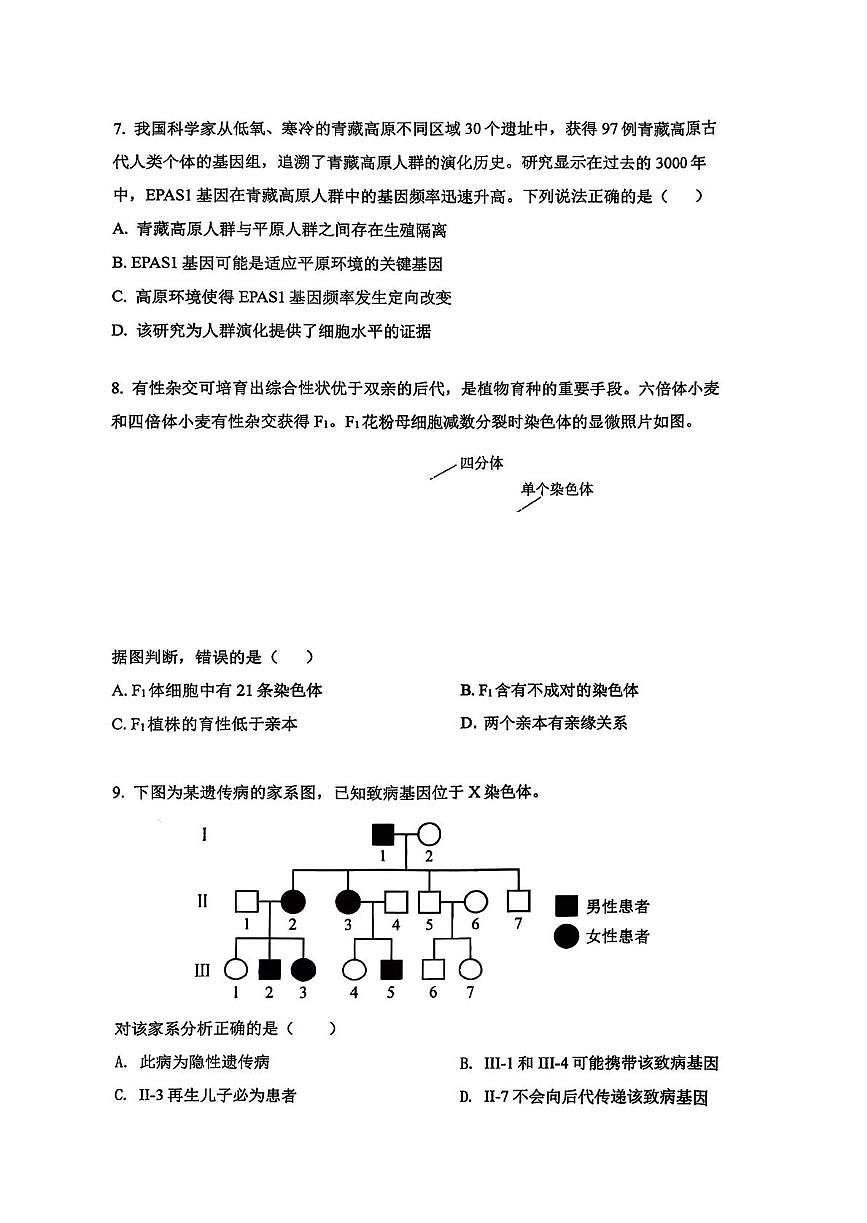 北京市西城区十五中2025-2026学年高三上学期12月月考生物试题第3页
