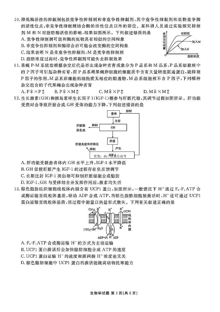 2025-2026学年衡水金卷高三上学期12月生物试题及答案第3页