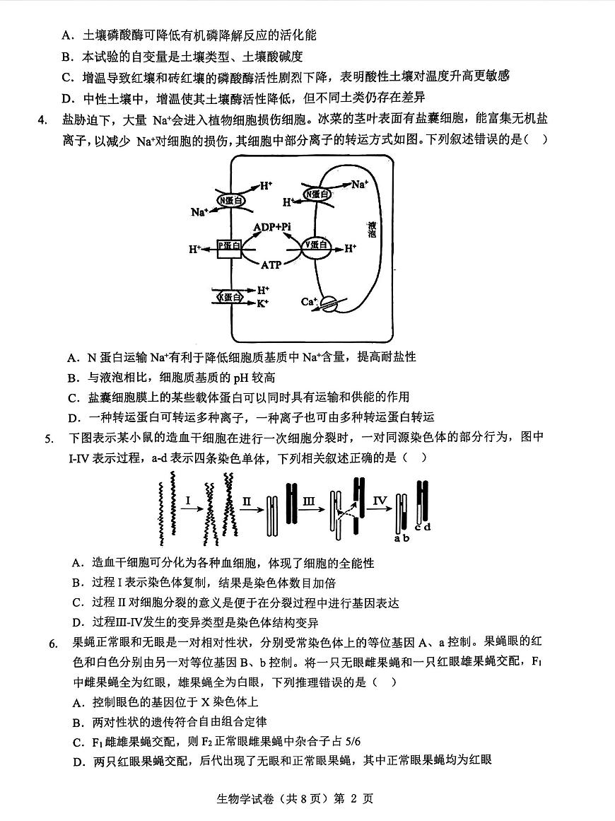 湖北省楚天协作体2026届高三上学期12月月考 生物试卷（PDF图片版）第2页
