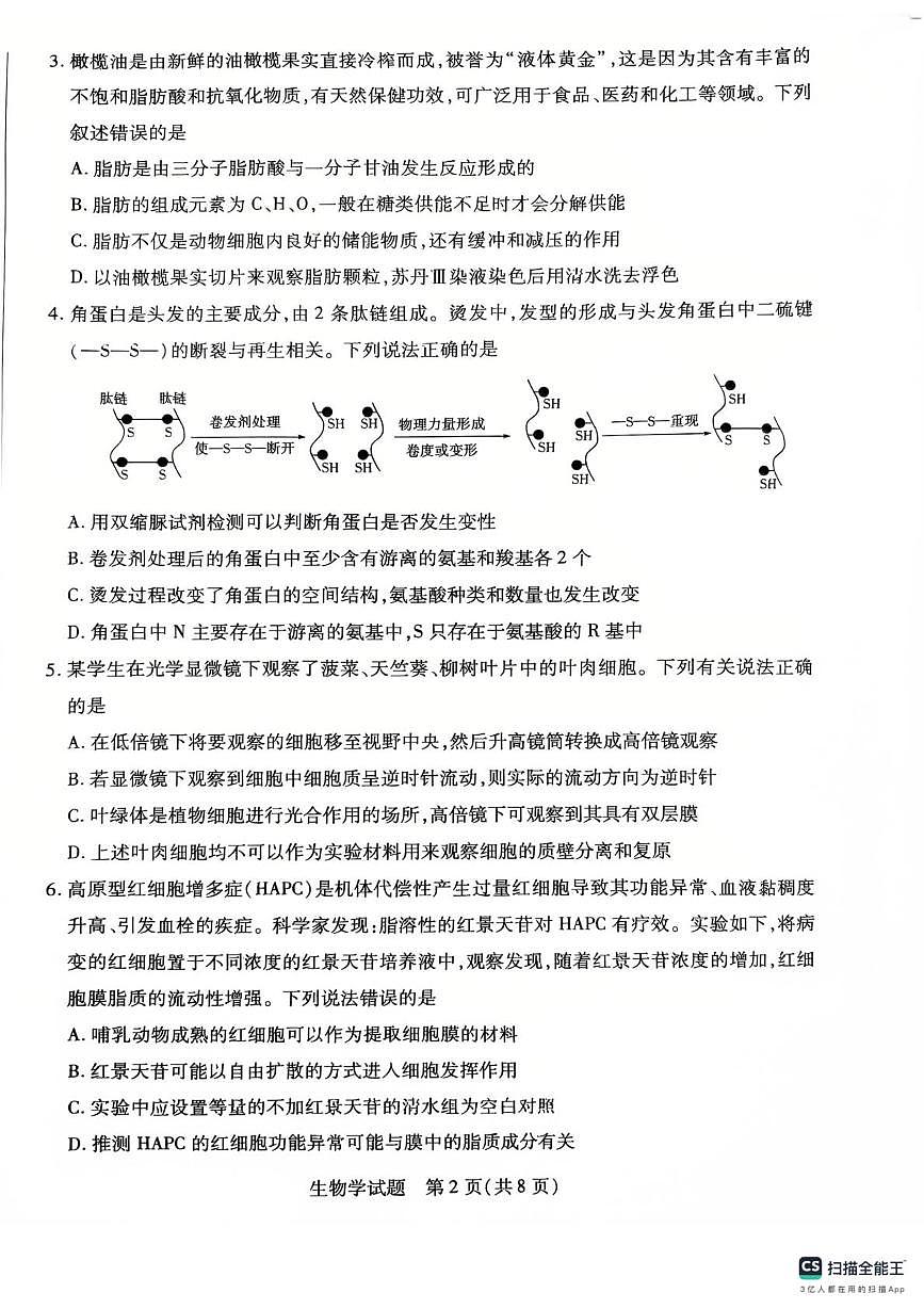 安徽省特色高中教研联谊会联考2025-2026学年高一上学期12月月考生物试题第2页