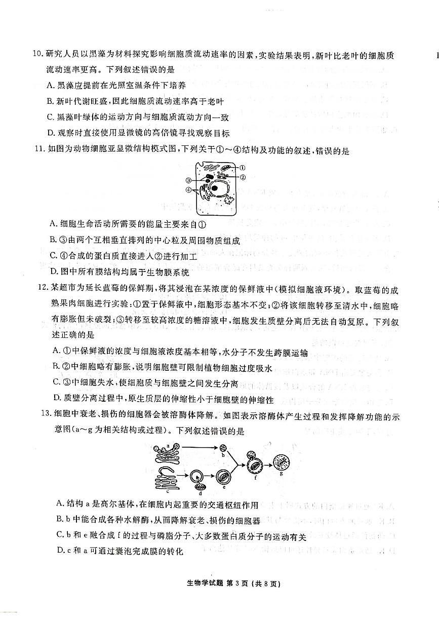 广东省茂名市部分学校2025-2026学年高一上学期12月份联考生物试卷第3页