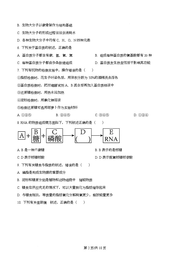 浙江省钱塘联盟2025-2026学年高一上学期11月期中生物试题（原卷版）第2页