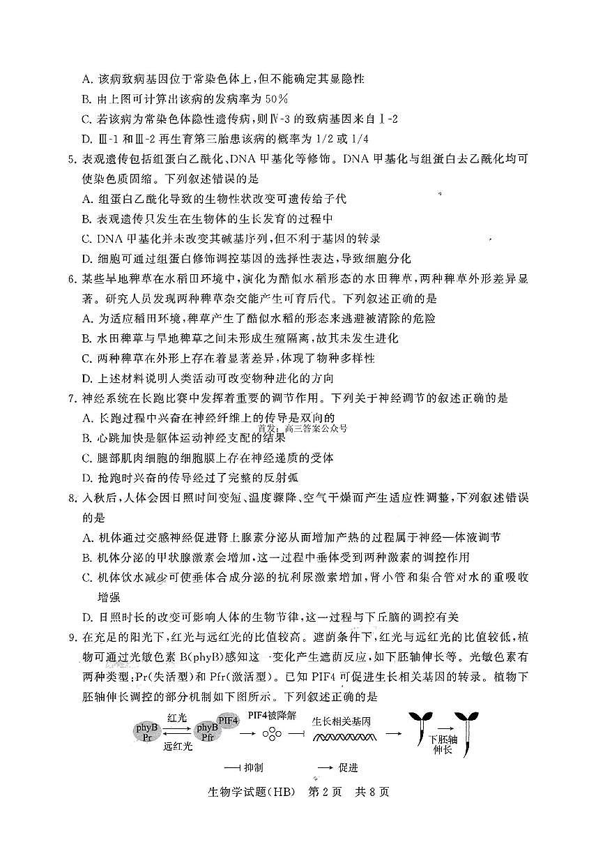 2026届T8联考（八省联考）河北地区高三上学期12月生物试卷及答案第2页
