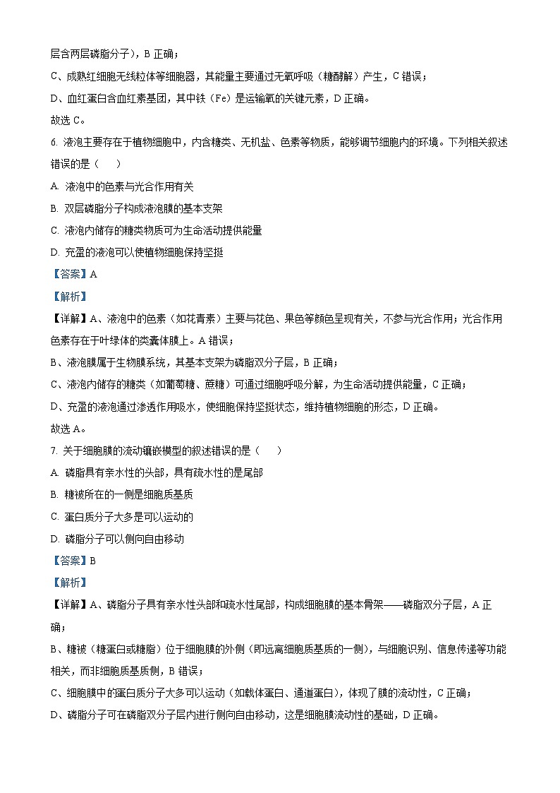 精品解析：河北省衡水市冀州区河北冀州中学2025-2026学年高一上学期12月月考生物试题（解析版）第3页