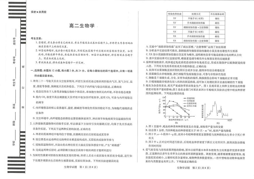 湖南省2025-2026学年高二上学期12月月考生物试题第1页