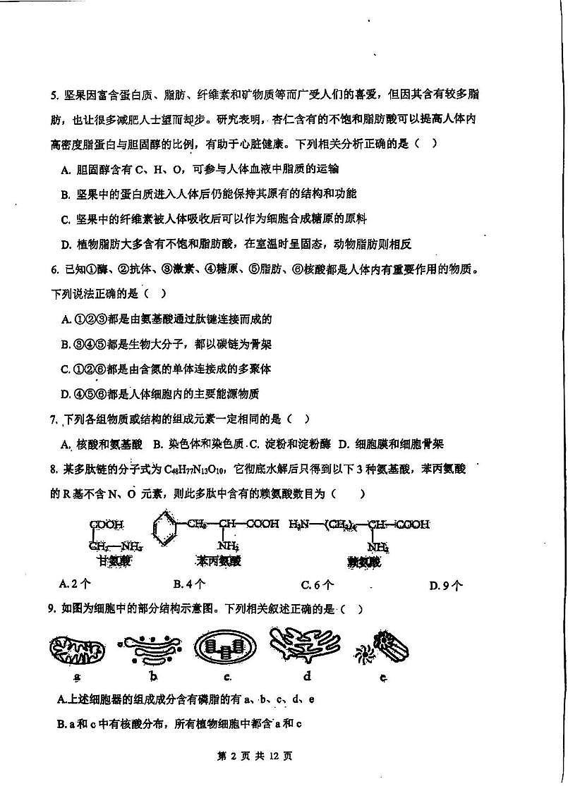 天津市南开区南开中学2025-2026学年高一上学期第二次质量检测生物试题（月考）第2页
