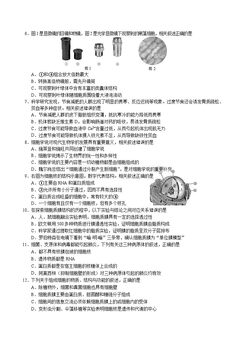 江苏省盐城市部分重点高中2025-2026学年高一上学期12月期中调研 生物试卷（含答案）第2页