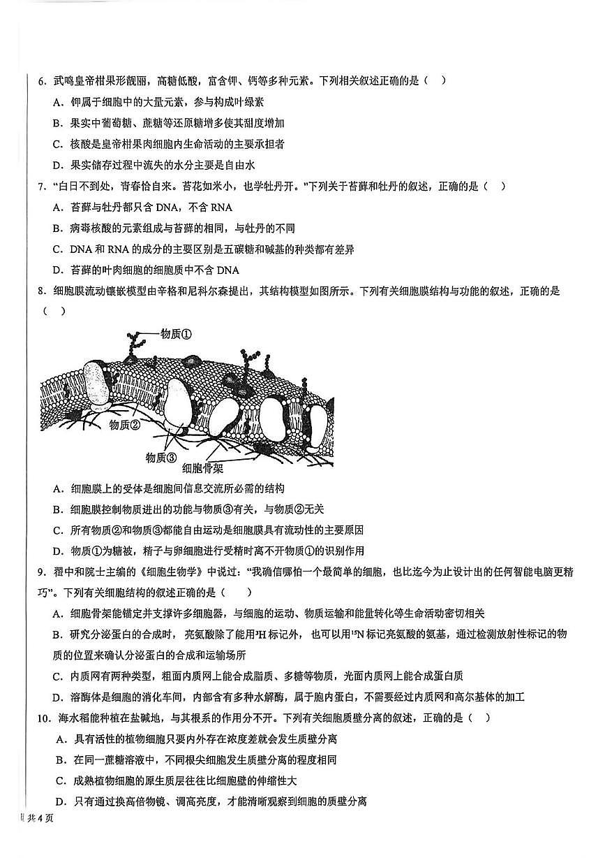 广西壮族自治区钦州市钦南区钦州市共美学校2025-2026学年高一上学期12月月考生物试题第2页