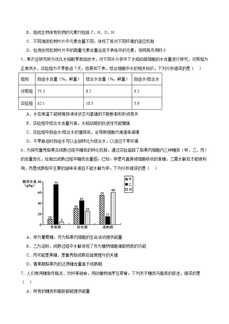 安徽省部分重点高中2025-2026学年高一上学期11月期中质量检测 生物试卷（含答案）第2页