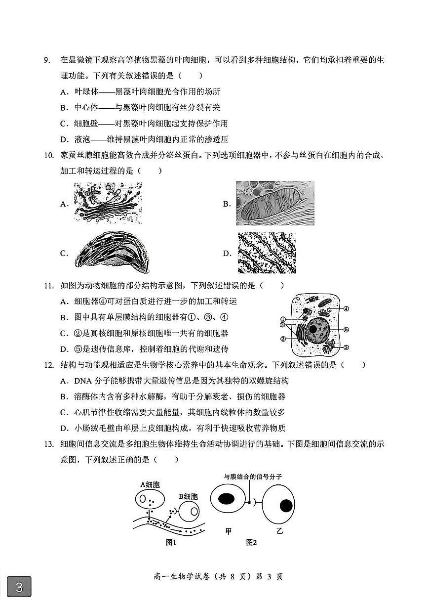 湖北省黄石市重点高中2025-2026学年高一上学期11月期中考试 生物（含答案）第3页