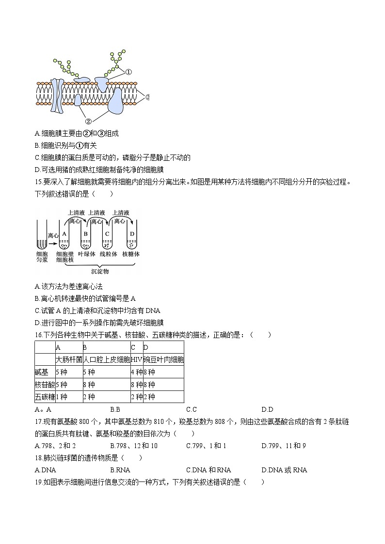 福建省南平市重点高中2025-2026学年高一上学期11月期中考试 生物(含答案）第3页