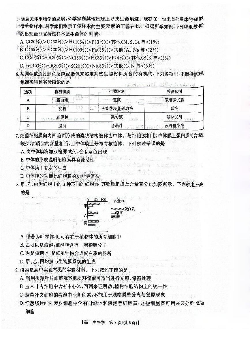 湖南省部分学校联考2025-2026学年高一上学期12月月考生物试题第2页