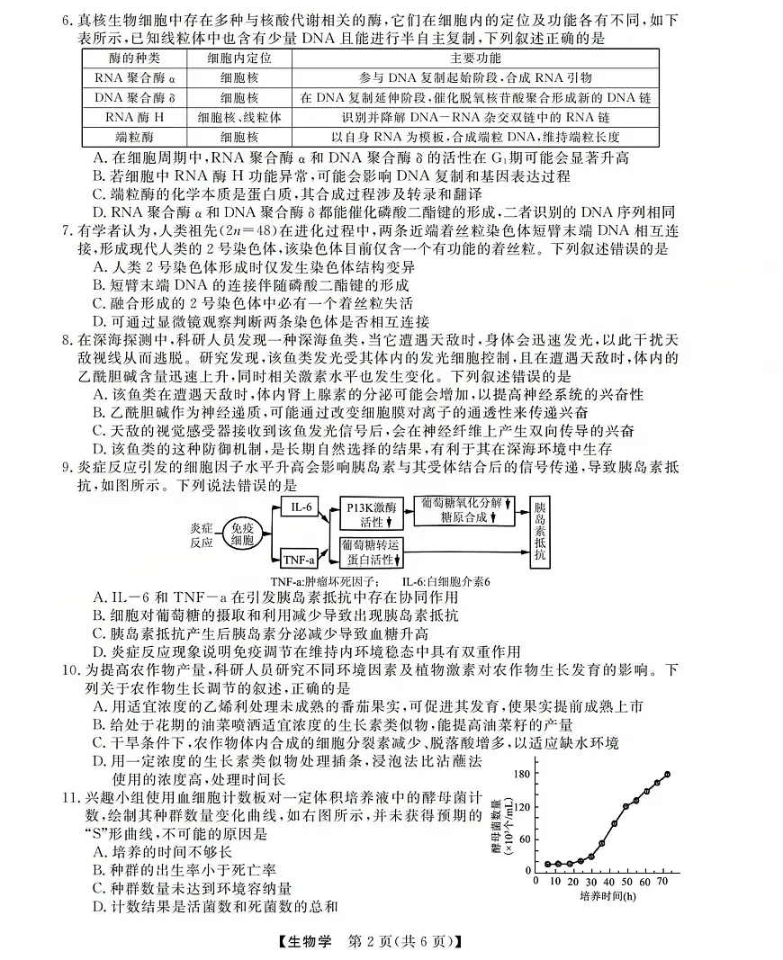 三重教育2025-2026学年高三上学期西北四省12月高考适应性考试生物试卷（含答案）第2页