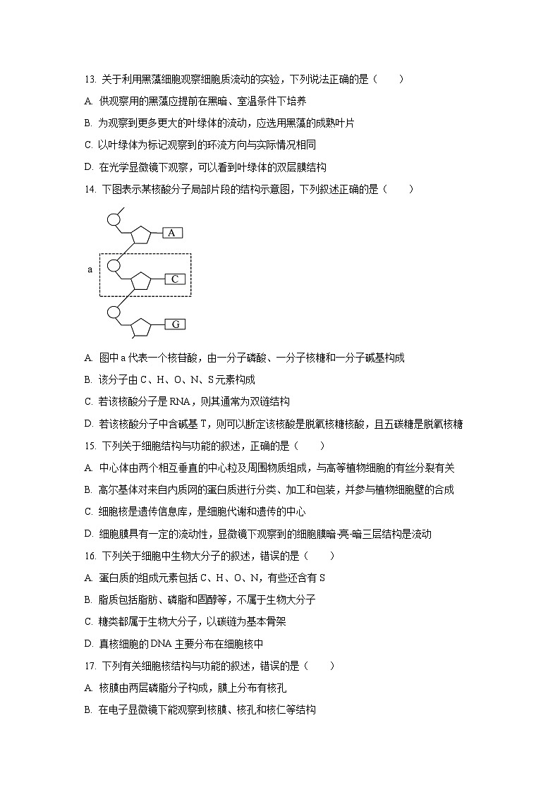 2025-2026学年浙江省A9协作体高一上学期11月期中生物试卷（学生版）第3页