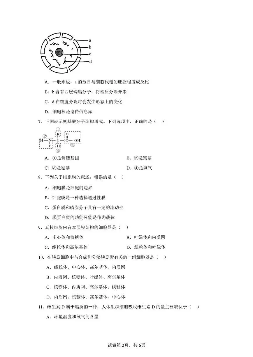 河南省南阳市华龙高级中学2025-2026学年高一上学期期中生物试题（含解析）第2页
